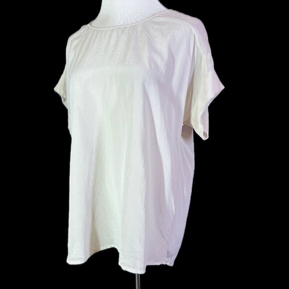 Tommy Bahama Size S Sheer Silk Short Sleeve Crepe Blouse Top Pale Grey - Picture 4 of 10